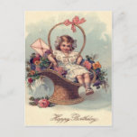 Cute Little Girl Basket Flowers Letter Postcard