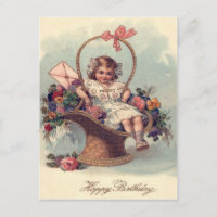 Cute Little Girl Basket Flowers Letter