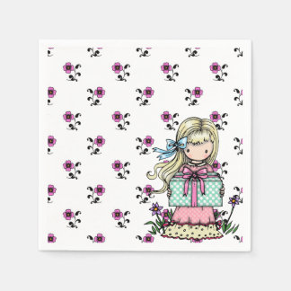 Cute Little Girl Birthday Party Pink Flowers Napkins