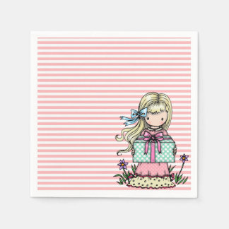 Cute Little Girl Birthday Party Pink Stripes Paper Napkins
