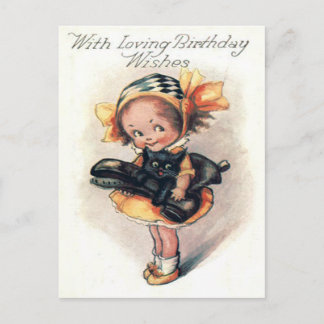 Cute Little Girl Black Cat Postcard