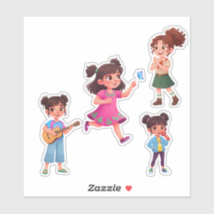 Cute Little Girl Cartoon Character Vinyl Sticker