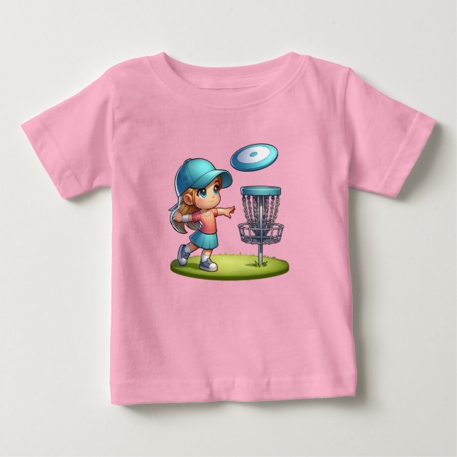 Cute Little Girl Disc Golf Cartoon  Baby T-Shirt (Front)