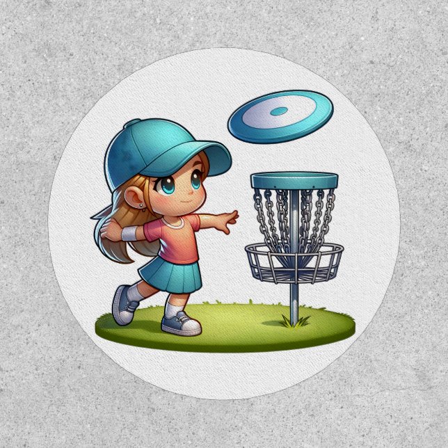 Cute Little Girl Disc Golf Cartoon  Patch (Front)