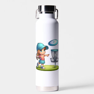 Cute Little Girl Disc Golf Cartoon Personalized Water Bottle