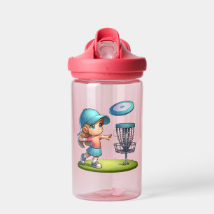 Cute Little Girl Disc Golf Cartoon Personalized Water Bottle