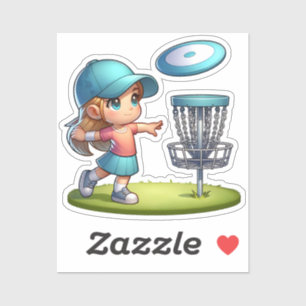 Cute Little Girl Disc Golf Cartoon  Sticker
