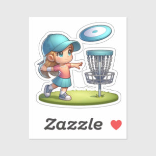 Cute Little Girl Disc Golf Cartoon Sticker