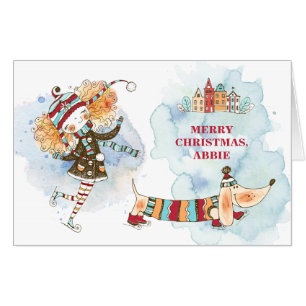 Cute Little Girl Dog Child's Merry Christmas Card