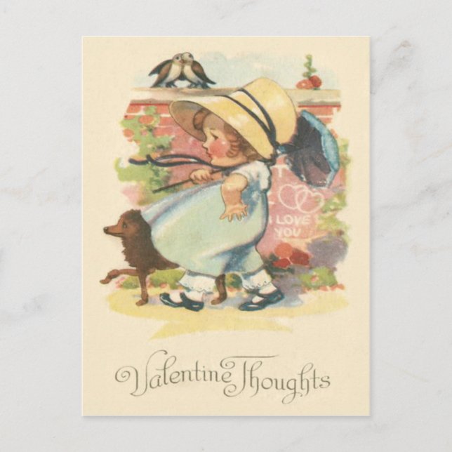 Cute Little Girl Dog Umbrella Heart Dove Postcard (Front)