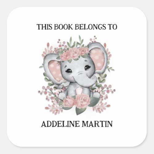Cute Little Girl Elephant Bookplate Name