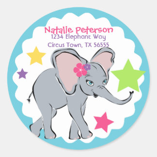 Cute Little Girl Elephant Star Address Label