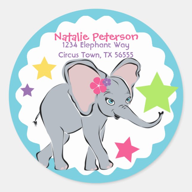 Cute Little Girl Elephant Star Address Label (Front)