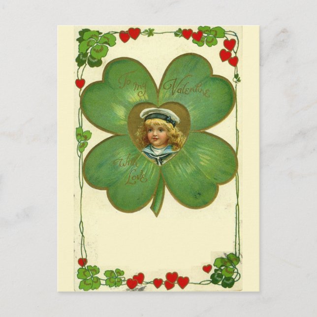 Cute Little Girl Four Leaf Clover Flowers Postcard (Front)