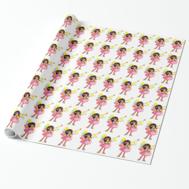 Cute Little Girl Gift Wrapping Paper (Unrolled)