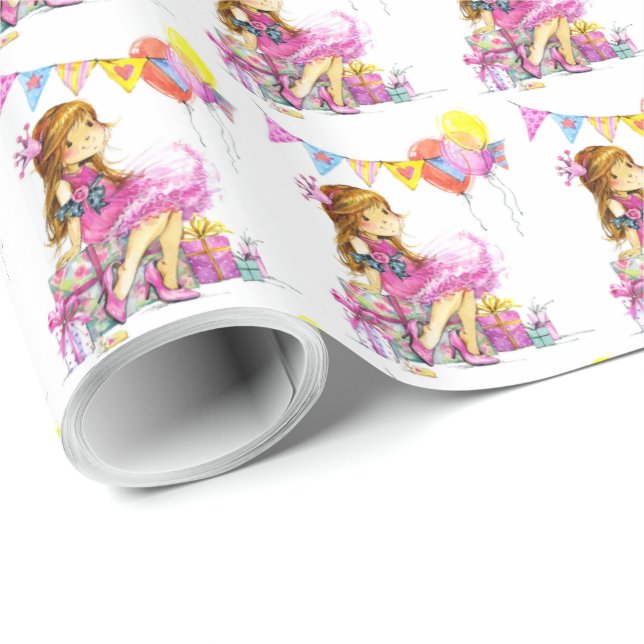 Cute Little Girl Gift Wrapping Paper (Roll Corner)