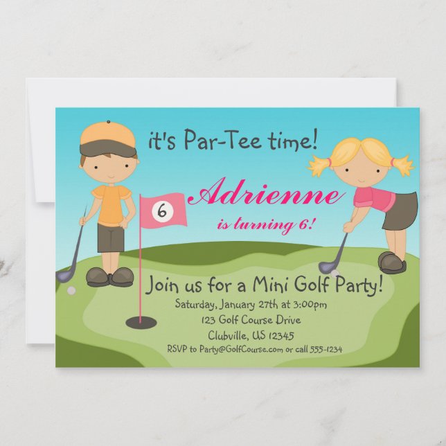 Cute Little Girl Golf Birthday Party Invitation (Front)