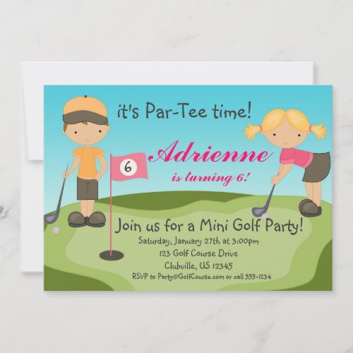 Cute Little Girl Golf Birthday Party Invitation