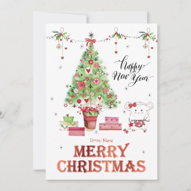 Cute Little Girl Hamster Merry Christmas  Holiday Card (Front)