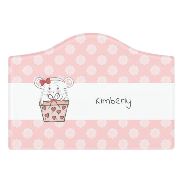 Cute Little Girl Hamster Pink Door Sign (Small Crest Front)