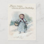 Cute Little Girl Holly Snow Evergreen Basket Postcard
