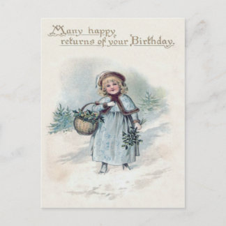Cute Little Girl Holly Snow Evergreen Basket Postcard