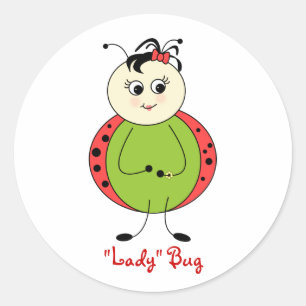 Cute Little Girl Ladybug With Bow Classic Round Sticker