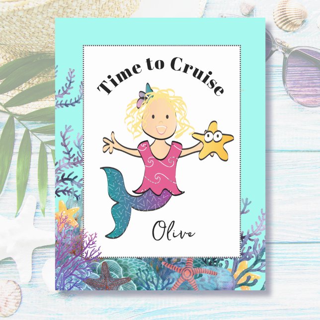 Cute Little Girl Mermaid Cartoon Tropical Cruise Magnetic Dry Erase Sheet (Creator Uploaded)