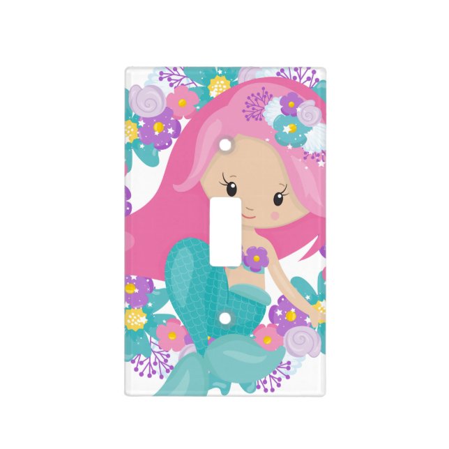 Cute Little Girl Mermaid Ocean Sea Child Light Switch Cover (Front)