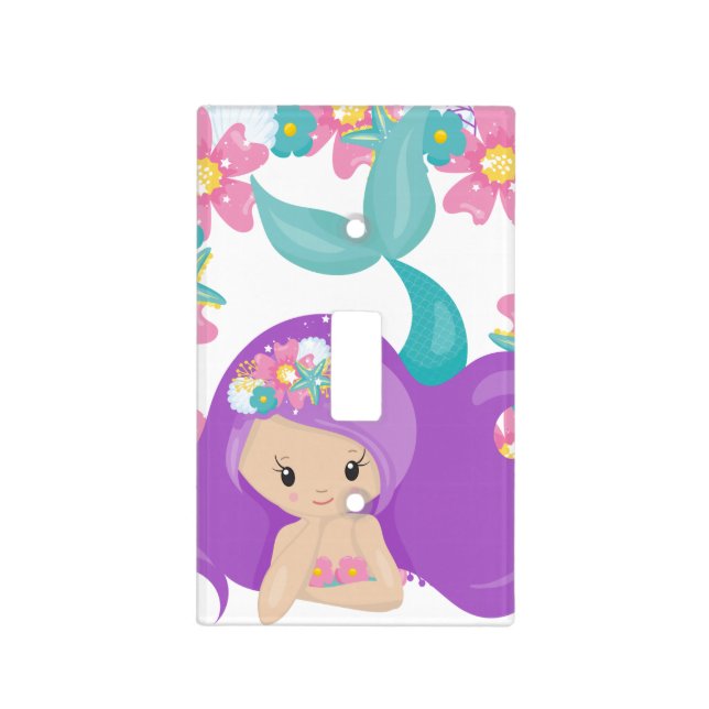 Cute Little Girl Mermaid Ocean Sea Kids Light Switch Cover (Front)