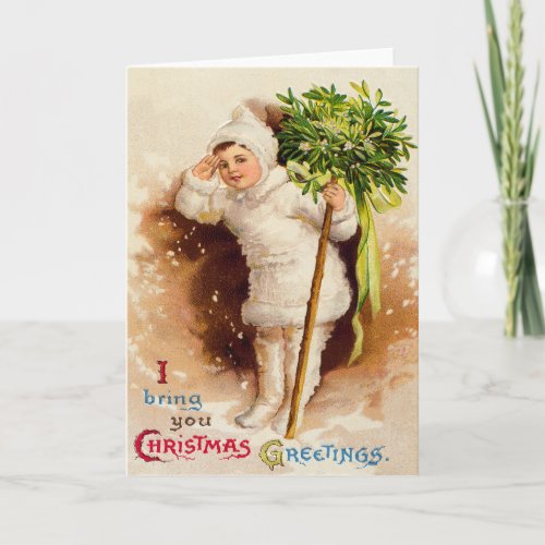 Cute Little Girl Mistletoe Snow Holiday Card