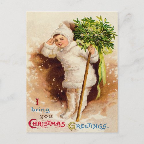 Cute Little Girl Mistletoe Snow Postcard