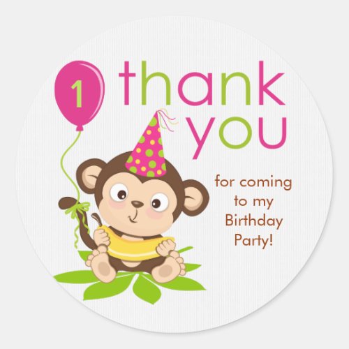 Cute Little Girl Monkey Thank You Sticker