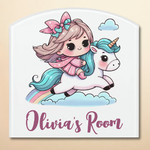 Cute Little Girl on Unicorn Door Sign