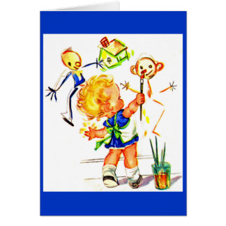 cute little girl painting on the wall
