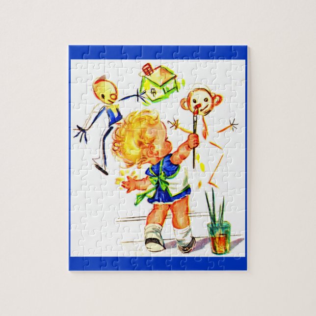 cute little girl painting on the wall jigsaw puzzle (Vertical)