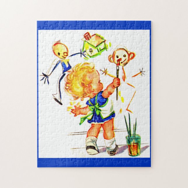 cute little girl painting on the wall jigsaw puzzle (Vertical)