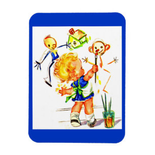 cute little girl painting on the wall magnet