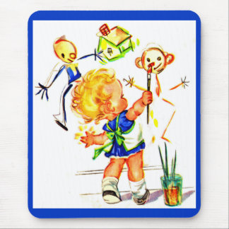 cute little girl painting on the wall mouse pad