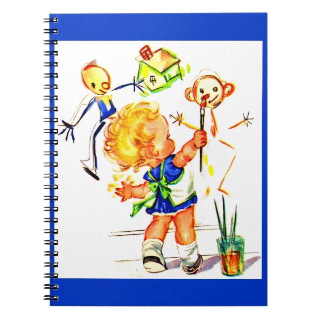 cute little girl painting on the wall notebook (Front)