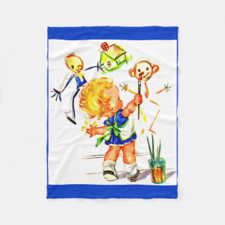 cute little girl painting on the wall print fleece blanket