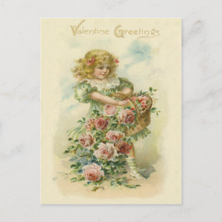 Cute Little Girl Pink Roses Postcard