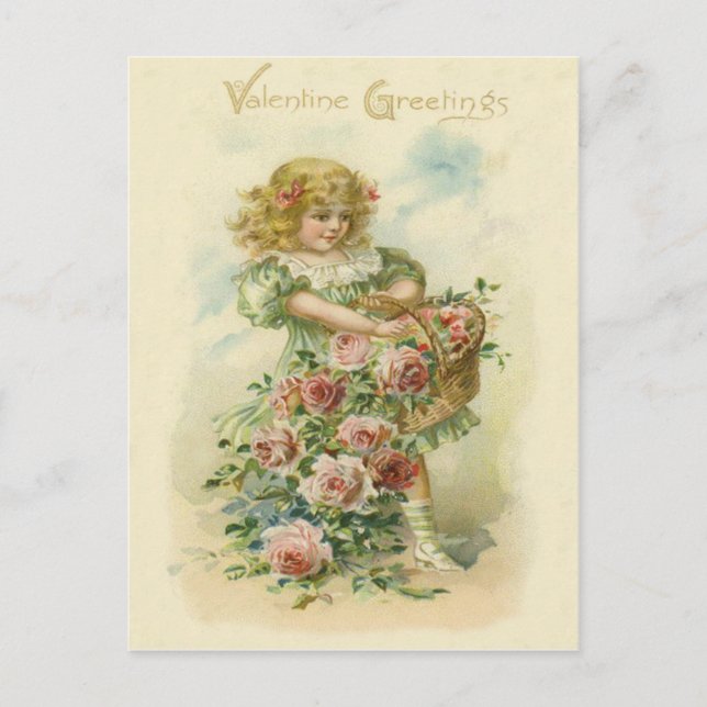 Cute Little Girl Pink Roses Postcard (Front)