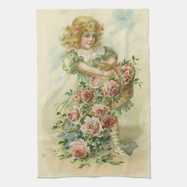 Cute Little Girl Pink Roses Towel (Vertical)