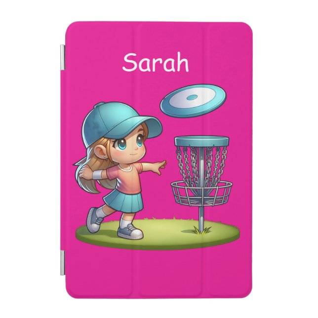 Cute Little Girl Playing Disc Golf Personalized iPad Mini Cover (Front)