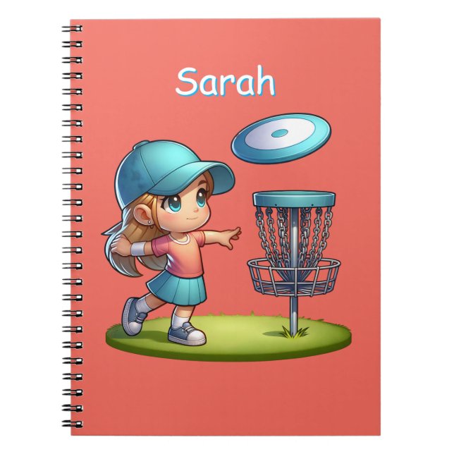 Cute Little Girl Playing Disc Golf Personalized Notebook (Front)