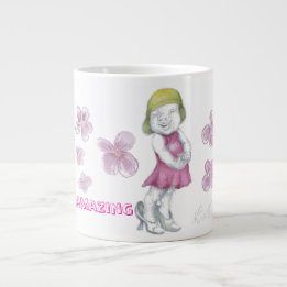 Cute little girl playing dress up giant coffee mug