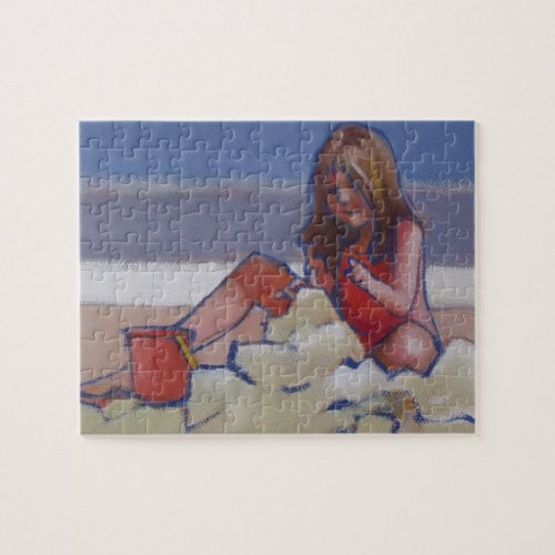 Cute little girl playing in sand jigsaw puzzle