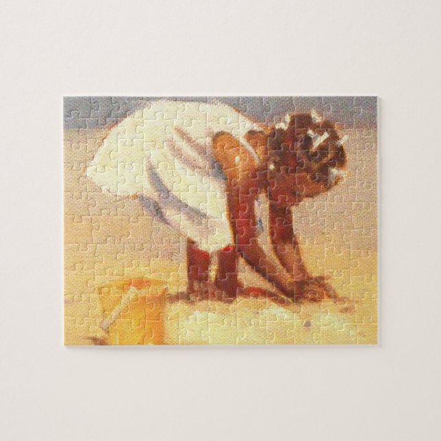 Cute little girl playing in sand jigsaw puzzle (Horizontal)