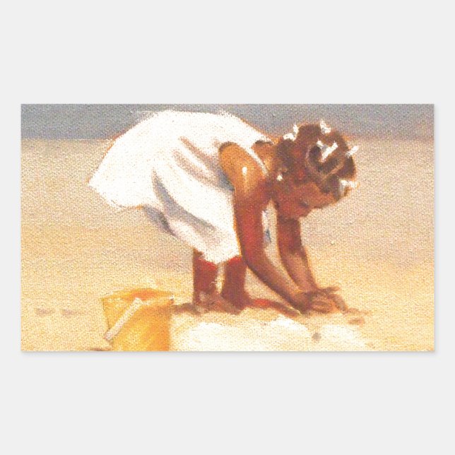 Cute little girl playing in sand rectangular sticker (Front)